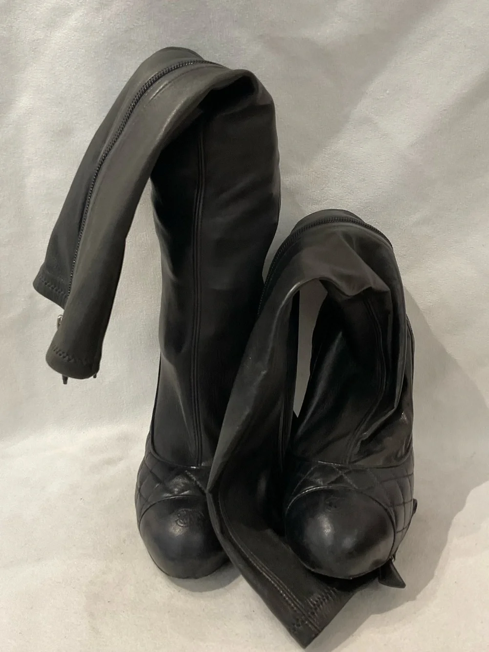 CHANEL black leather